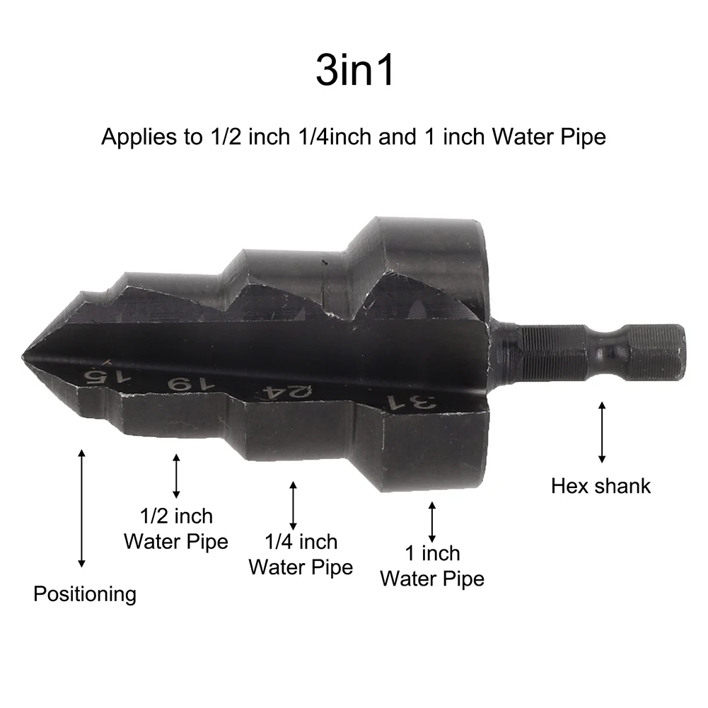 1 In 3 Hex Shank PPR Drill Bit Pipe Expansion Drill 6pcs Manual Pipe Threader Drill Punch Plumber Drilling Tool