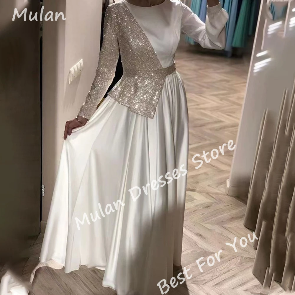 Sparkle Long Ivory abiti da sera per le donne scollo a barca lunghezza del pavimento a-line eventi speciali Prom Party Dress Wedding Gala 2024