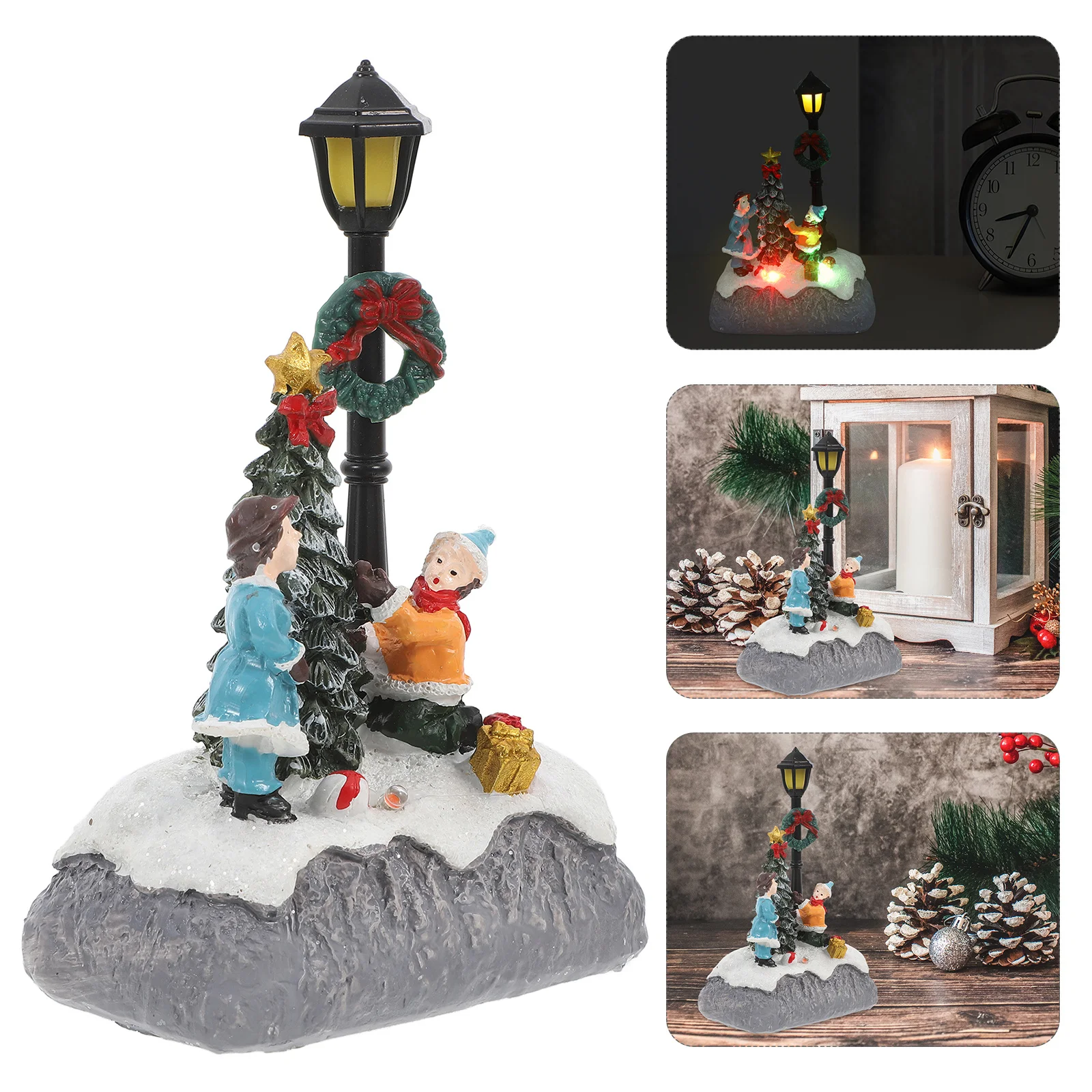 

1Pcs Resin Miniature Christmas Ornament LED Desktop Micro Christmas Ornament Miniature Landscape Decor Xmas Resin