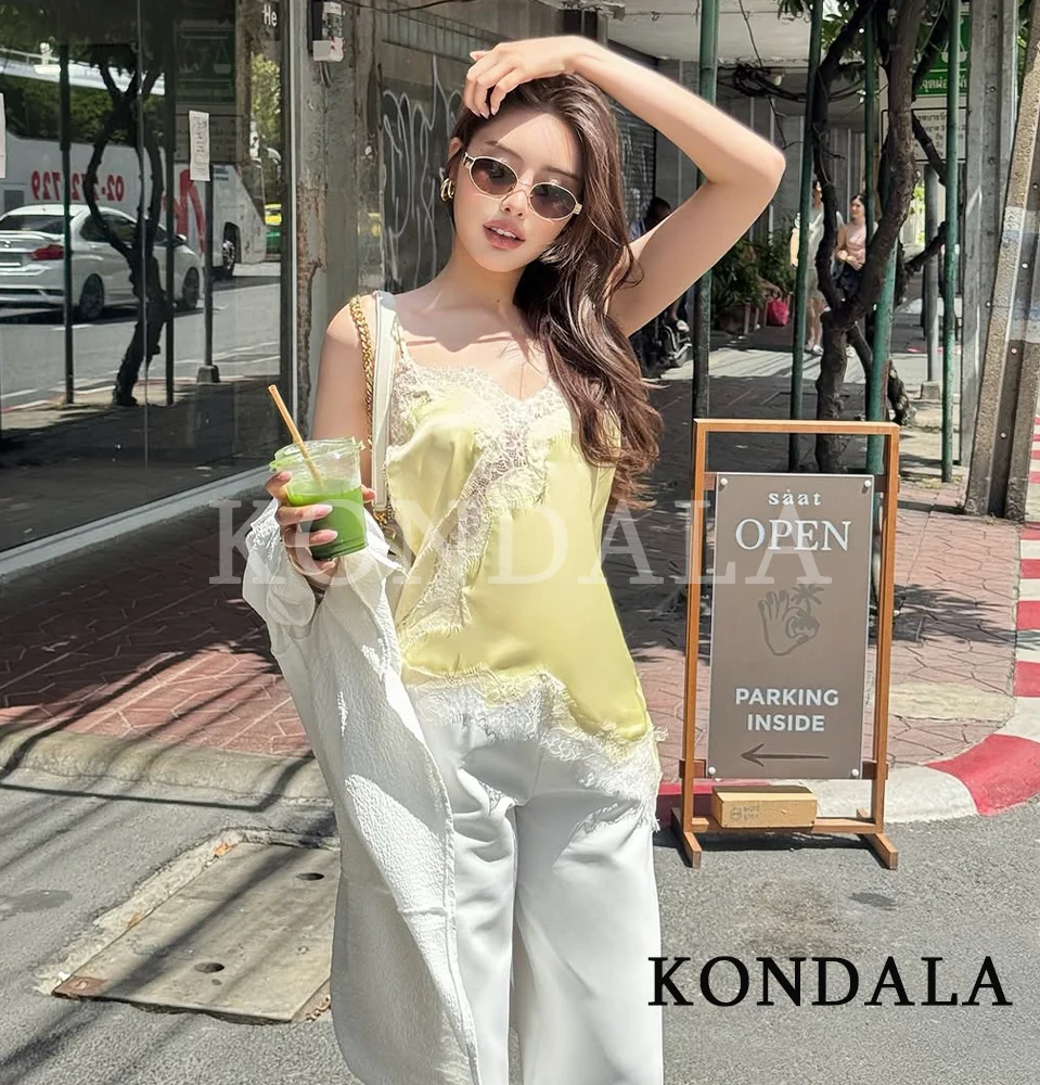 KONDALA-Camiseta elegante y dulce para mujer, Tops con tirantes románticos para vacaciones de verano, camisola de satén para fiesta de calle alta a la moda para primavera 2026