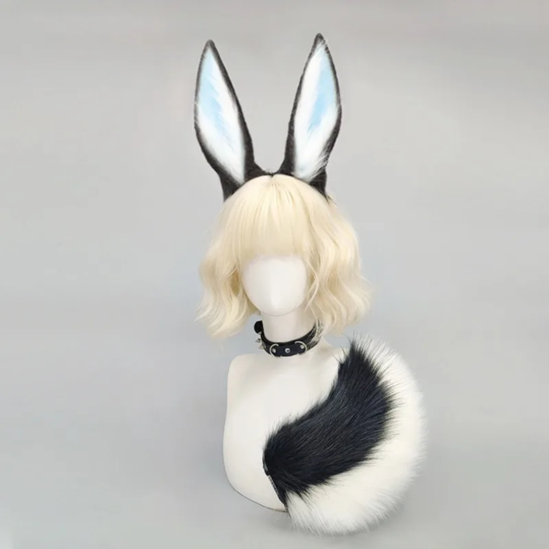 Handwork Game Gongsun Li Furry Headband Fluffy Tail Plush Bunny Ears Headwear Fursuit Animaris Cosplay Performance Props