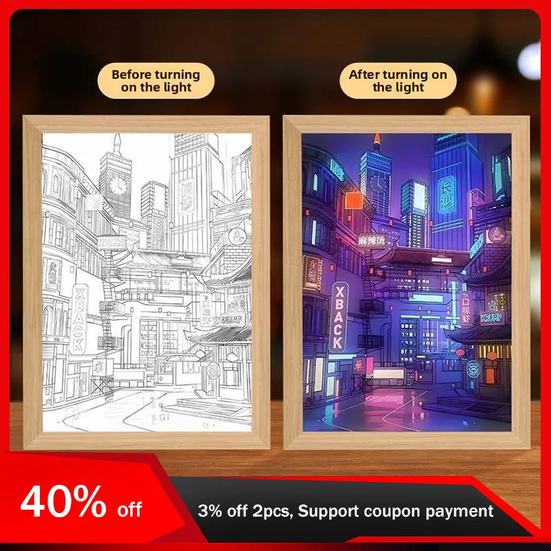 

23cm/9.06in Cyberpunk Light Painting Urban Street View Game Peripherals 3D Night Lamp Table Gifts Party Supplies Room Decoration