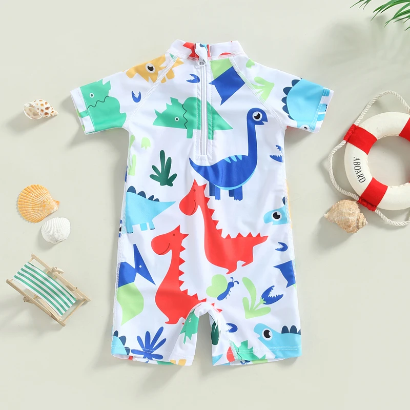 

Kids Toddler Boys Swim Jumpsuit Swimsuit Summer Onesy Bathing Suit Short Sleeve Romper Dinosaur Rash Guard Beachwear