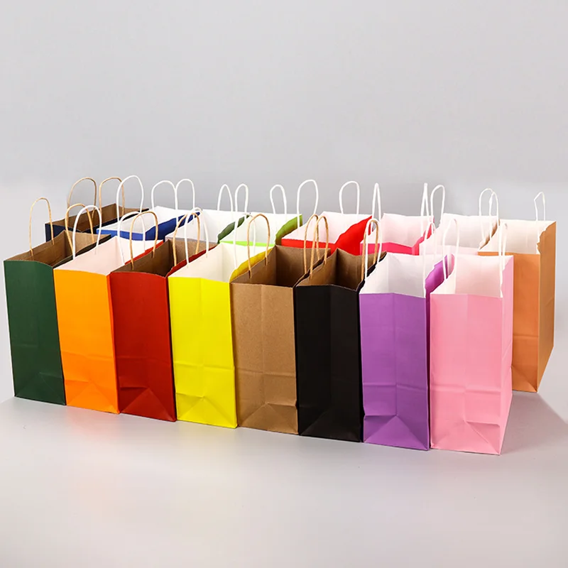 50PCS Gift Candy Bag Kraft Paper Shopping Bag  Multi-colour Paper Bag with Carrying Handle Wedding Gift Bag with Custom Logo