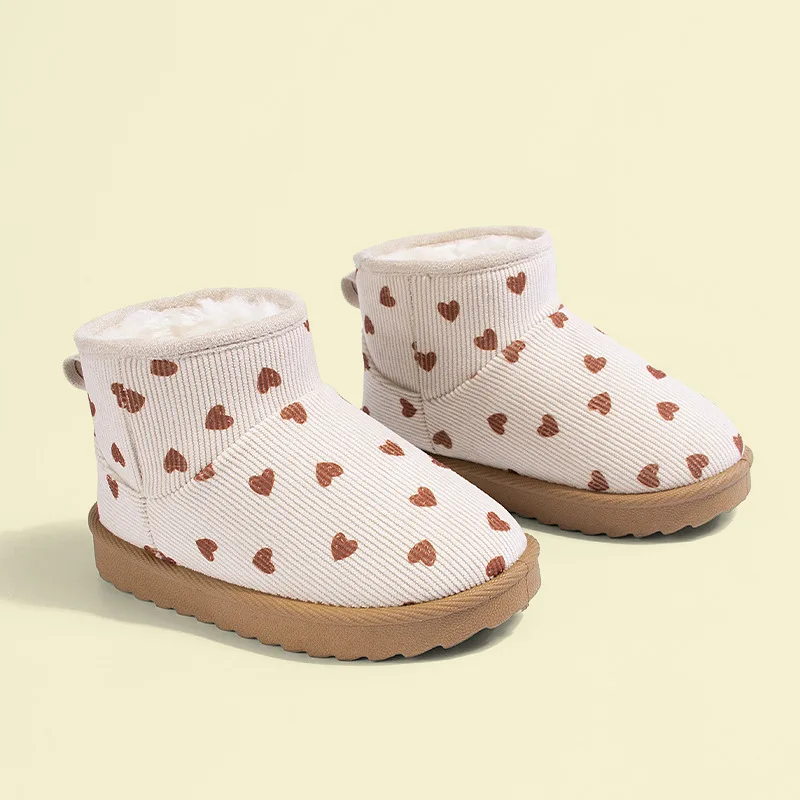 

Girls' Winter Warm Short Boots Outdoor Indoor Kids Ankle Booties with Heart Print