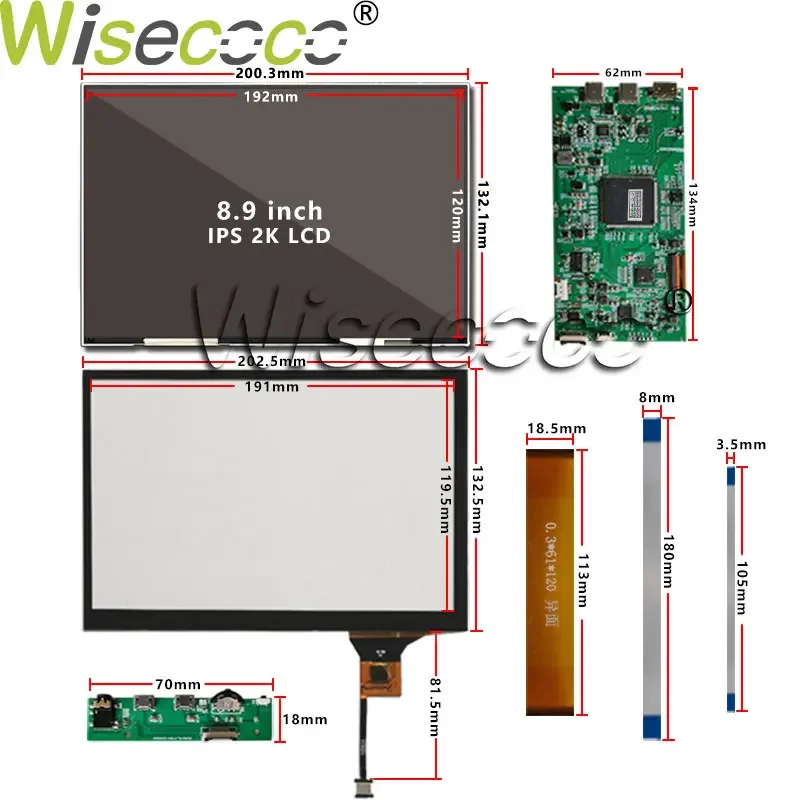 Imagem -05 - Wisecoco-painel de Toque Capacitivo para o Telefone Android Tipo-c Usb c Controlador Driver Board 2k Display Lcd Tela Ips 89 Polegadas