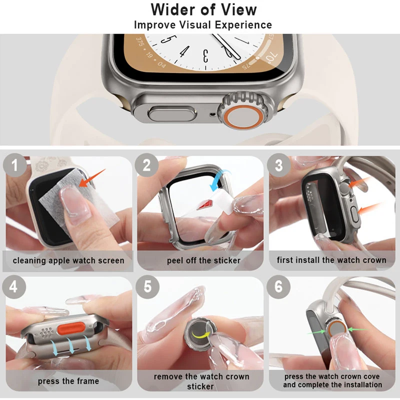 Cover For Apple Watch Case 44mm 40mm 45mm 41mm 42mm 38mm Upgrade Tempered Glass Screen Protector iWatch Series 8 3 7 SE 9 6 5 4