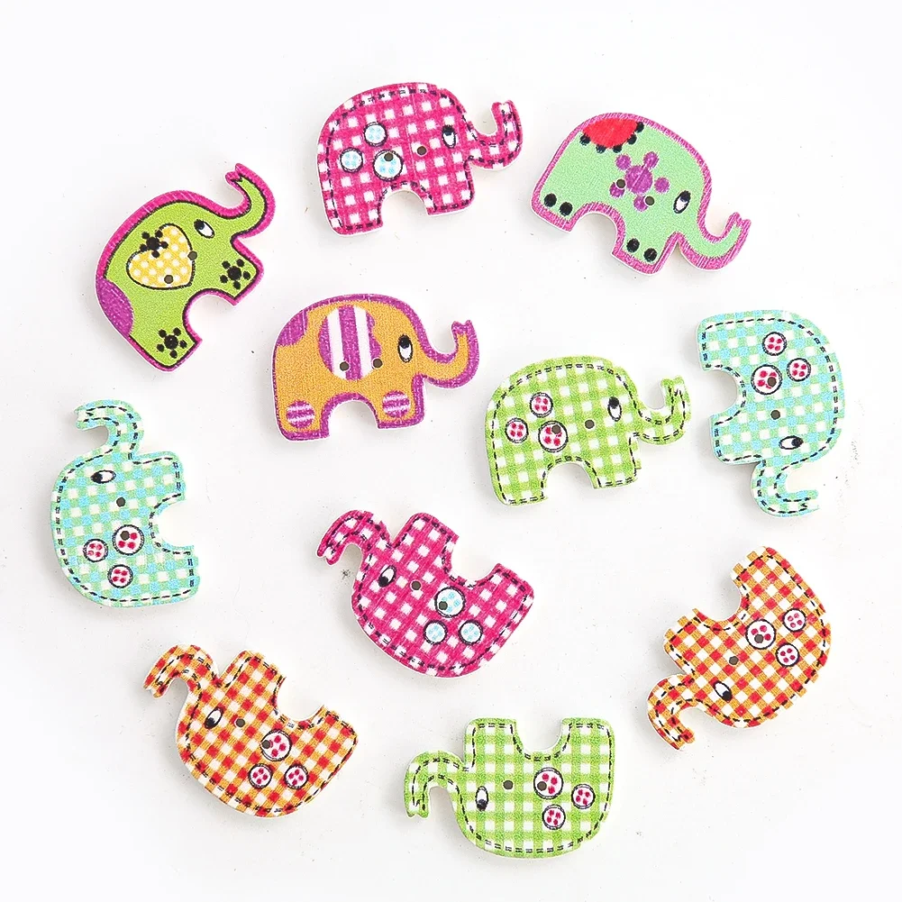 20PCS Colorful Elephant Buttons Double Hole Cute Animal Buttons Scrapbooking Children Clothes Decoration DIY Sewing Accessories