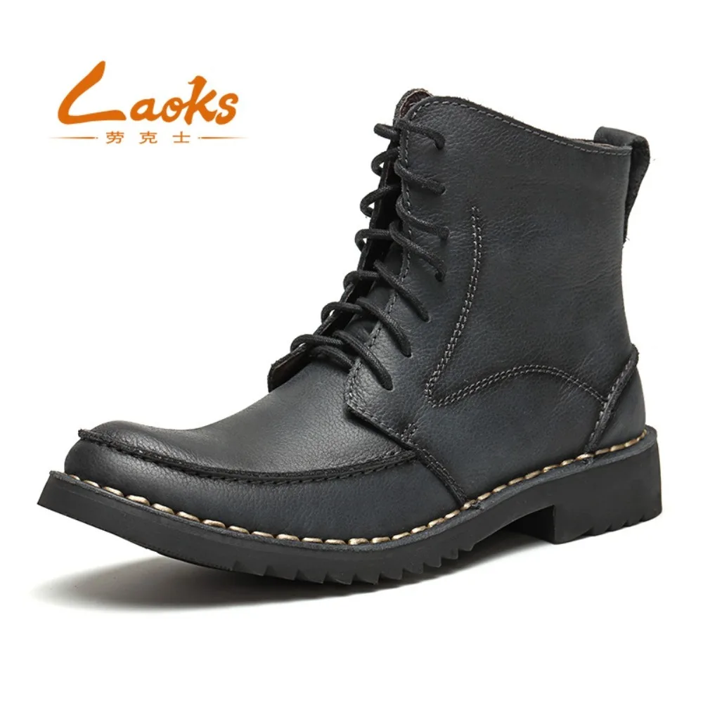 

Fashion Men's Genuine Leather Motorcycle Boots Mid-calf Work Shoes Winter Side Zipper Loafers Western Chelsae BootsB058