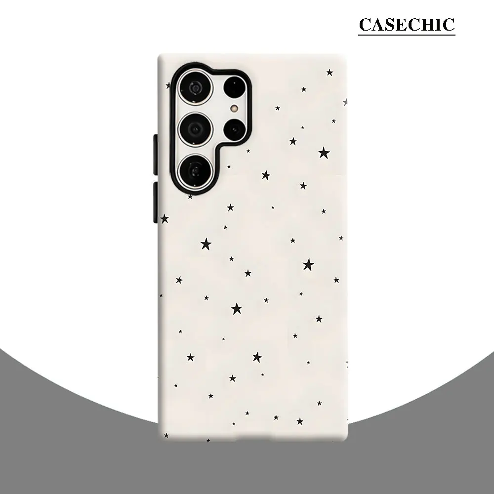 Beige Black Star Phone Case for Samsung Galaxy S26 S25 Ultra S24 S23 Ultra Plus Shockproof Double layer tough Back Cover