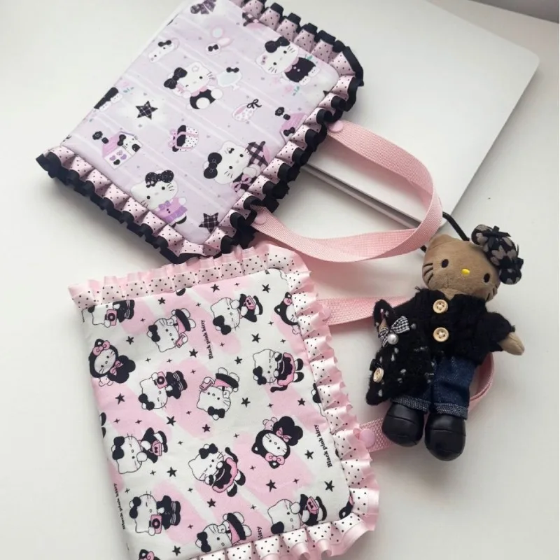 

Sanrio New HelloKitty Kawaii Anime Cartoon Tote Bag One Shoulder Bow Tie Full Print Large Capacity Fashion Trend Gifts for Girls