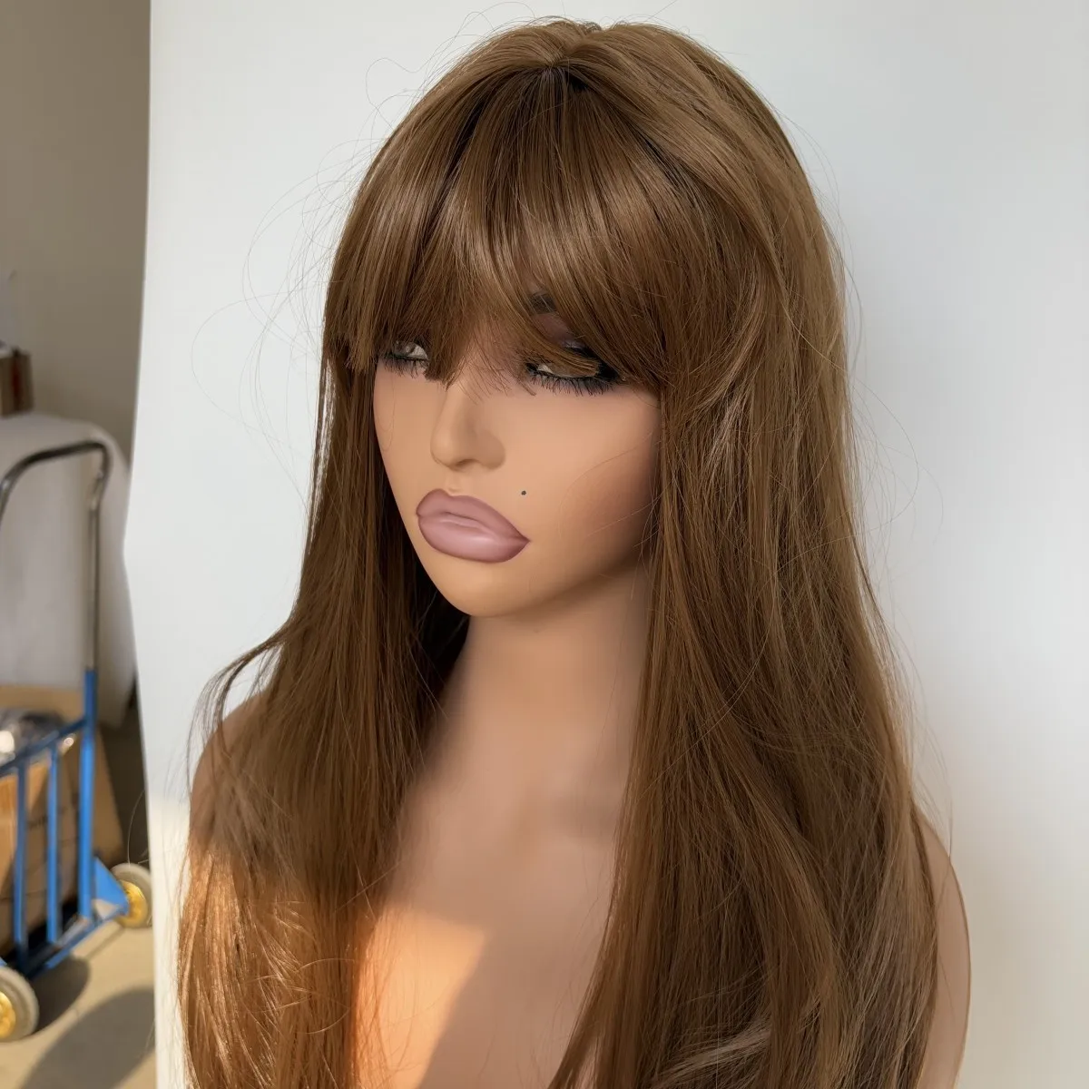 

Long Straight Brown Heat Resistant Hair Dress Up Wigs With Fringe