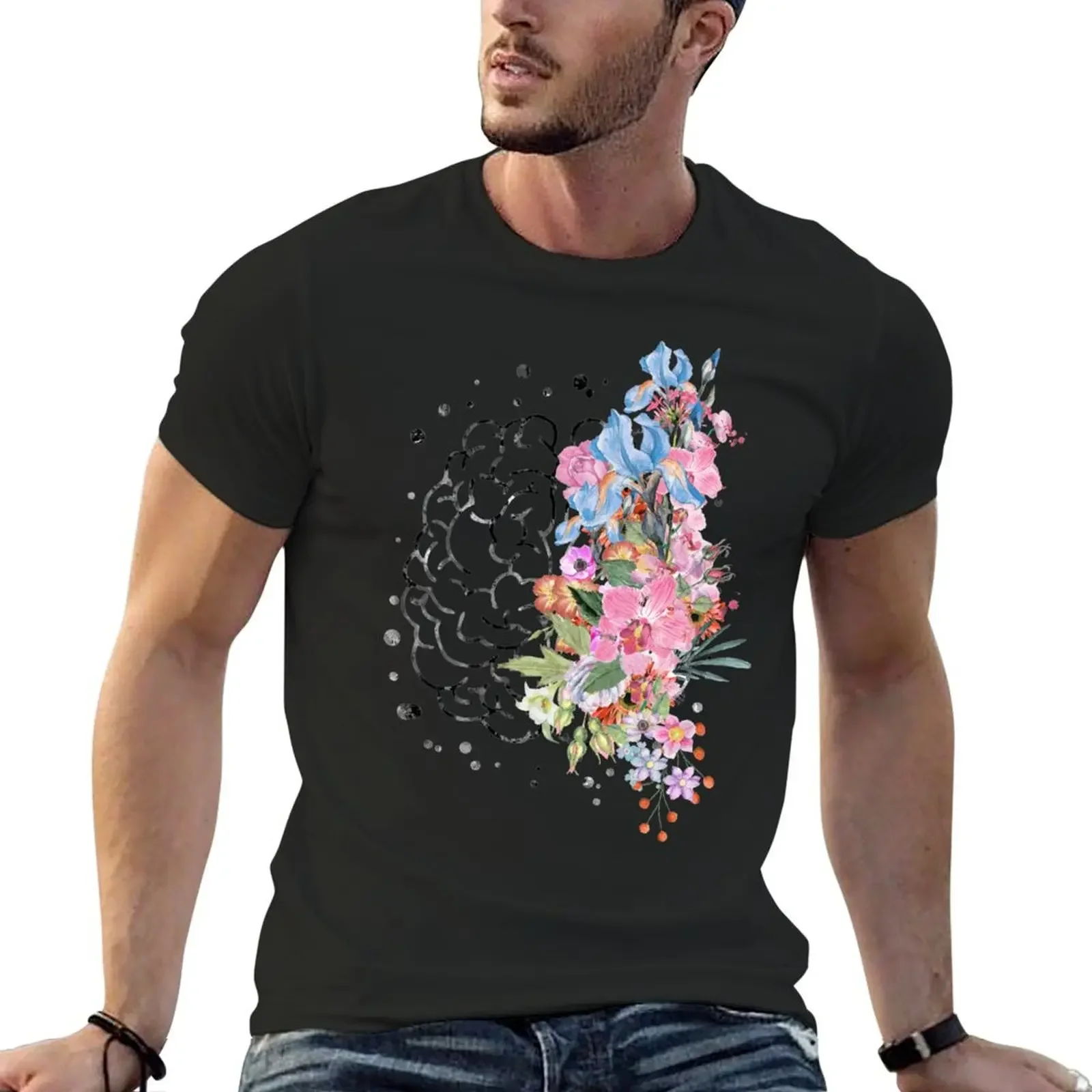 Brain anatomy, watercolor Brain, flowers brain, brain with Flowers T-Shirt graphic t shirts sweat shirts graphic tee men