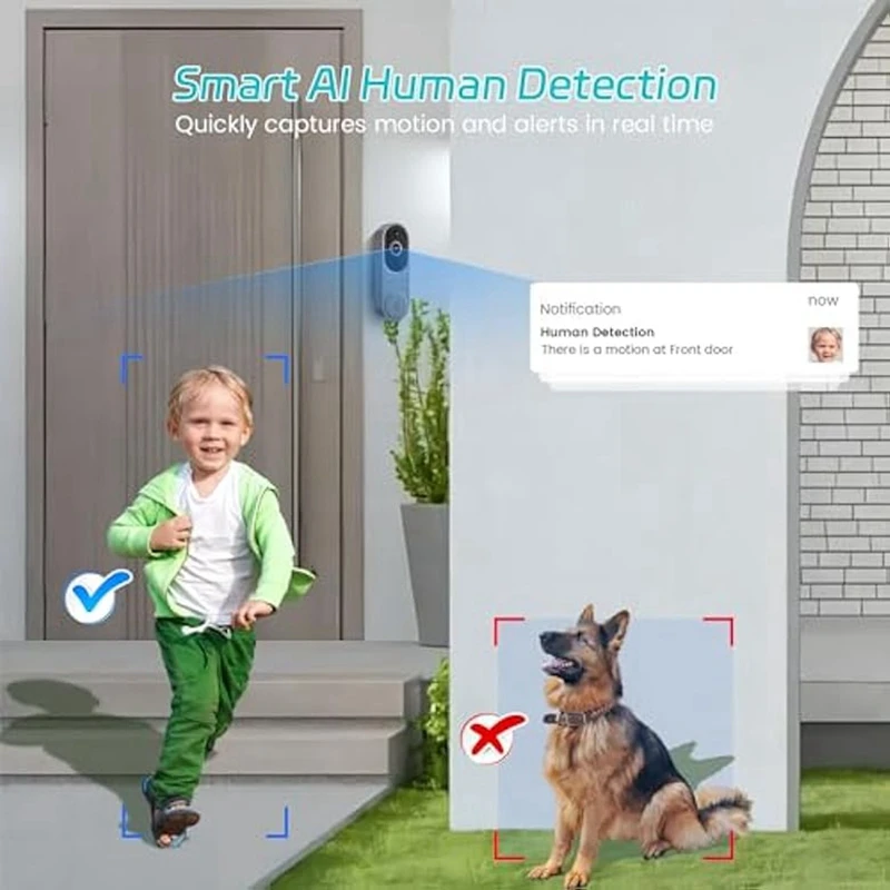 Cámara de videoportero inalámbrica inteligente 1080P, seguridad del hogar con detección humana inteligente, alerta en tiempo Real, Wi-Fi de 2,4 Ghz
