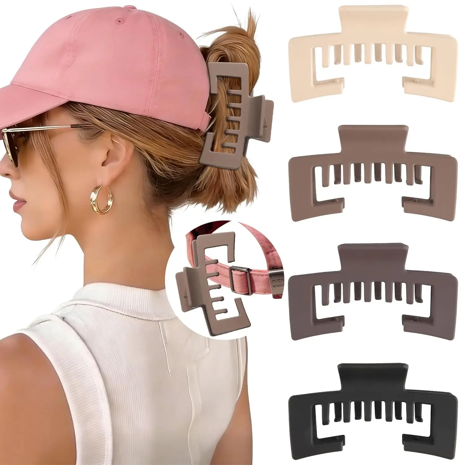 

4 Pcs Hat-Friendly Claw Clips for Baseball Caps - Strong Grip Hair Clips for Women, Thick Hair, Leopard Print
