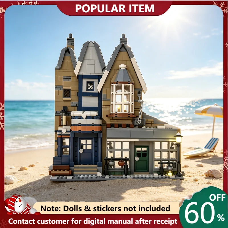 1382PCS MOC Medieval Snow Town Book And Pottery Shop Architecture Model Building Blocks DIY Assembly Gifts for Adults Collection