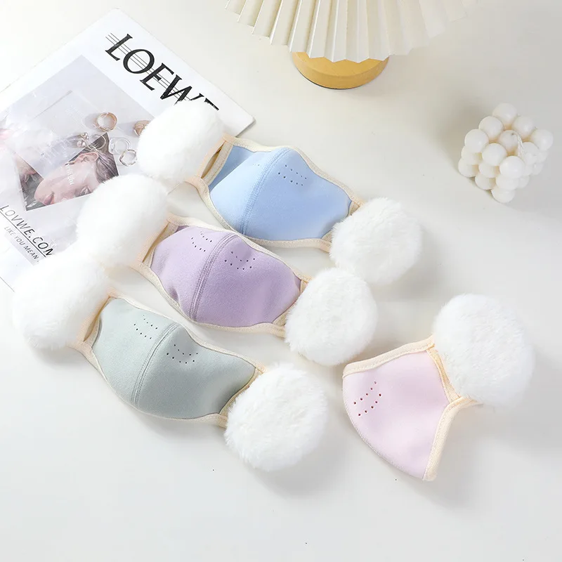 Warm Winter Kids Mask for Boys Girls Solid Color Student Ear Cover Windproof Coldproof 3D Face Mask Outdoor Protection