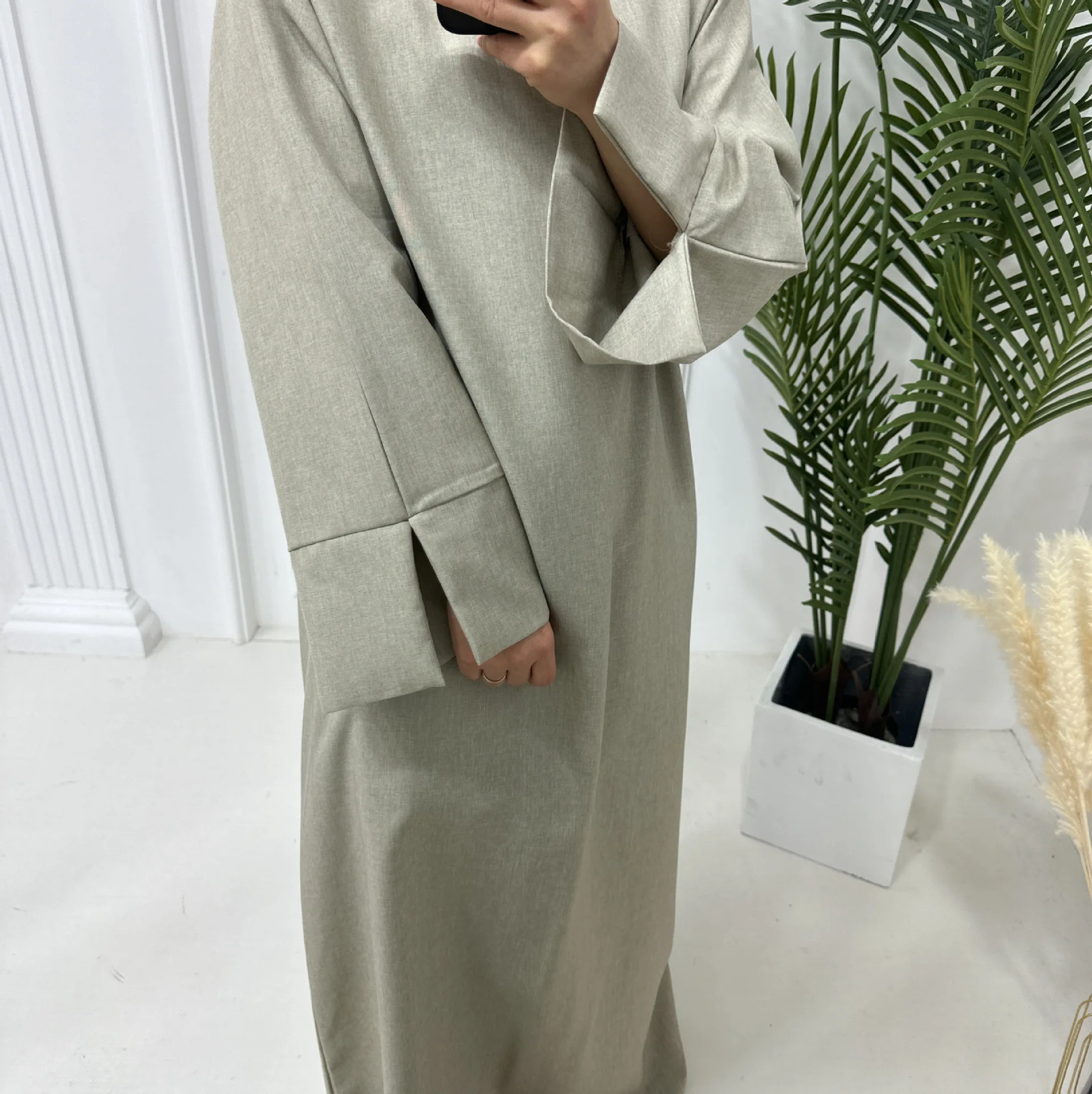 Effen Gesloten Linnen Abaya Luxe Dubai Moslim Hijab Jurk Turkse Basic Abaya voor Vrouwen Saudi Islam Gebed Kleding Casual Kaftan