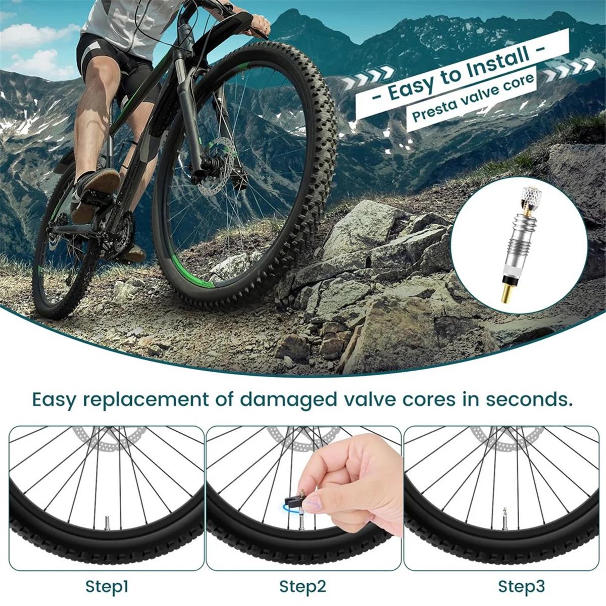 AA25 20Pcs Professional Brass Presta Valve Core & Stem - Leak-Proof Valve Cores Universal for Tubeless Road/ Bike Tires