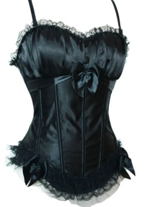 Vocole Gothic Burlesque Black Satin Corset Top withTutu Skirt Outfit Women Halloween Costume Party Dress Size S-XXL