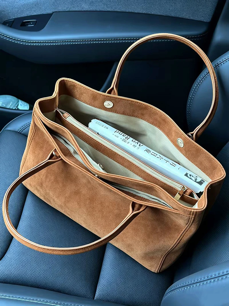 2026 Women's Suede Tote Bags Autumn Winter New Casual Large Capacity Handbags Textured Commuter Shopping Shoulder Purses