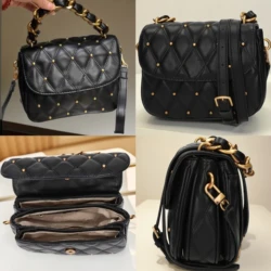 Solid color diamond rivet chain woven handbag fashion shoulder messenger bag women's bag