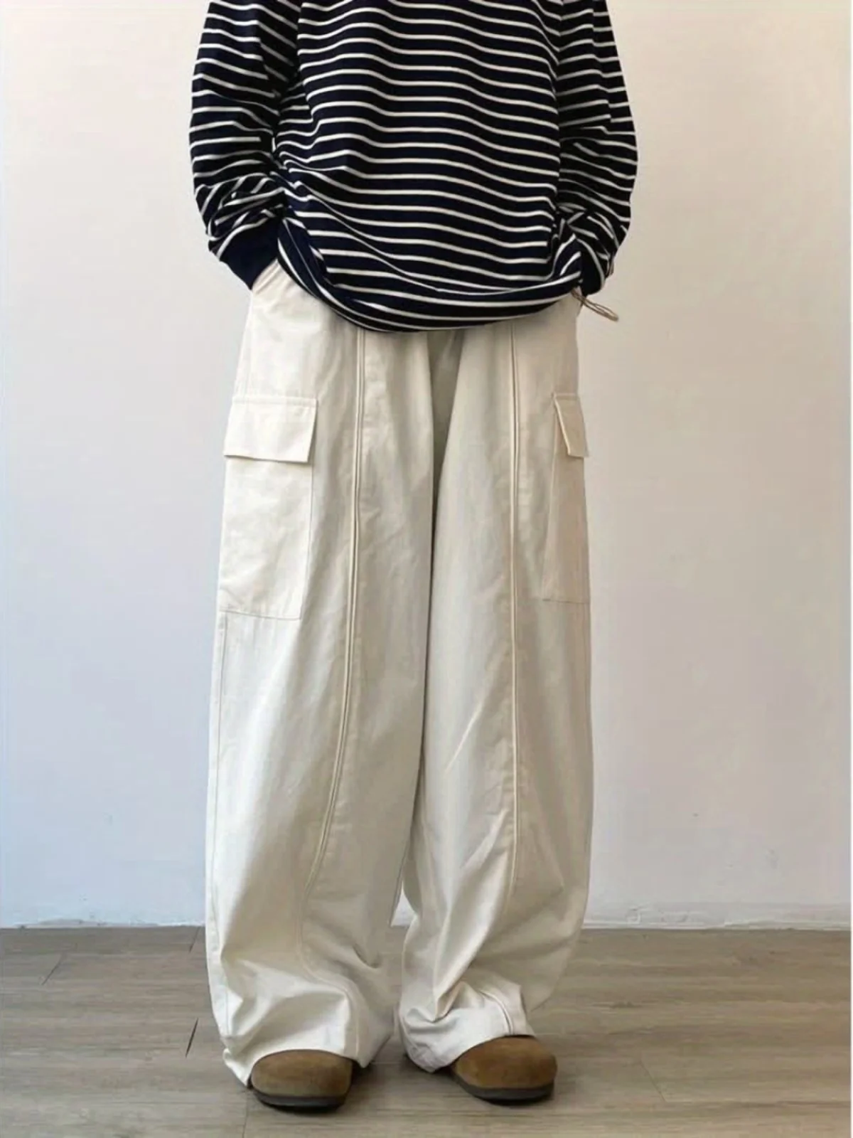 

Свободные прямые повседневные брюки в стиле ретро с эластичным поясом, рабочие брюки для пар, хлопковые, молодежные, для активного образа жизни