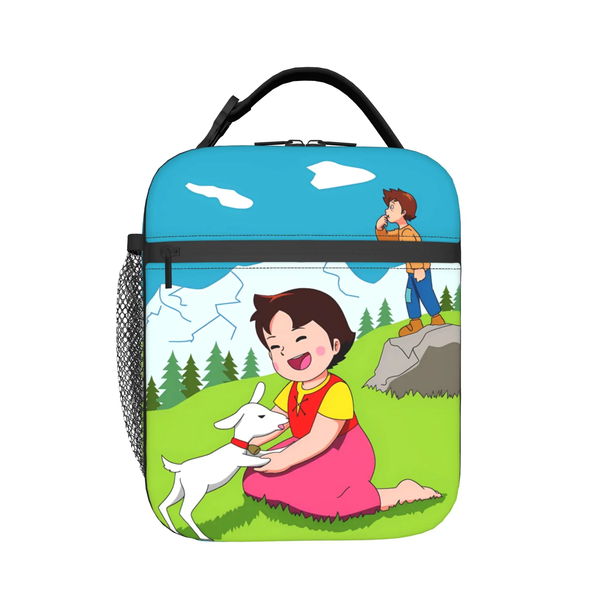 Lunch Bag Custom Alps Mountain Girl Happy Heidi Picnic Lunch Box For Women  Kawaii Portable Graphic Cooler Bag