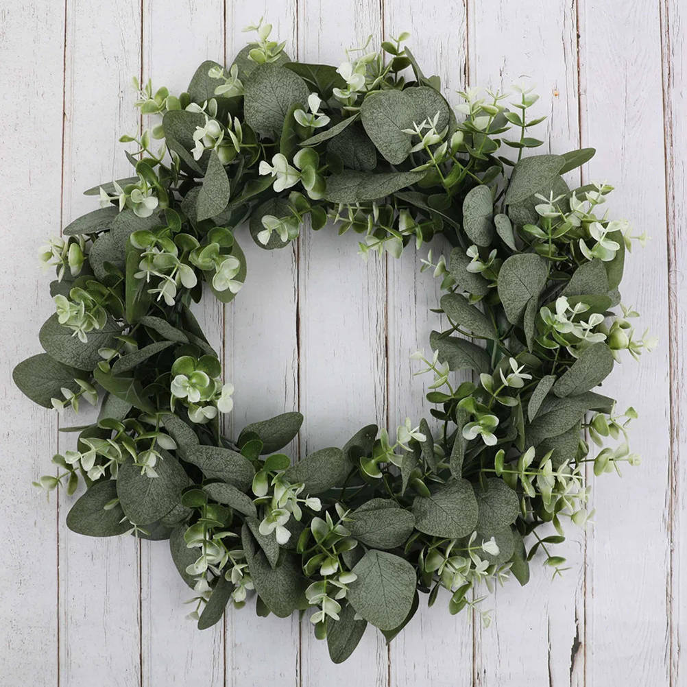 

Artificial Green Eucalyptus Leaf Wreath Faux Green Wreath Decorative for Front Door Wall Garden Spring Home Decor Realistic