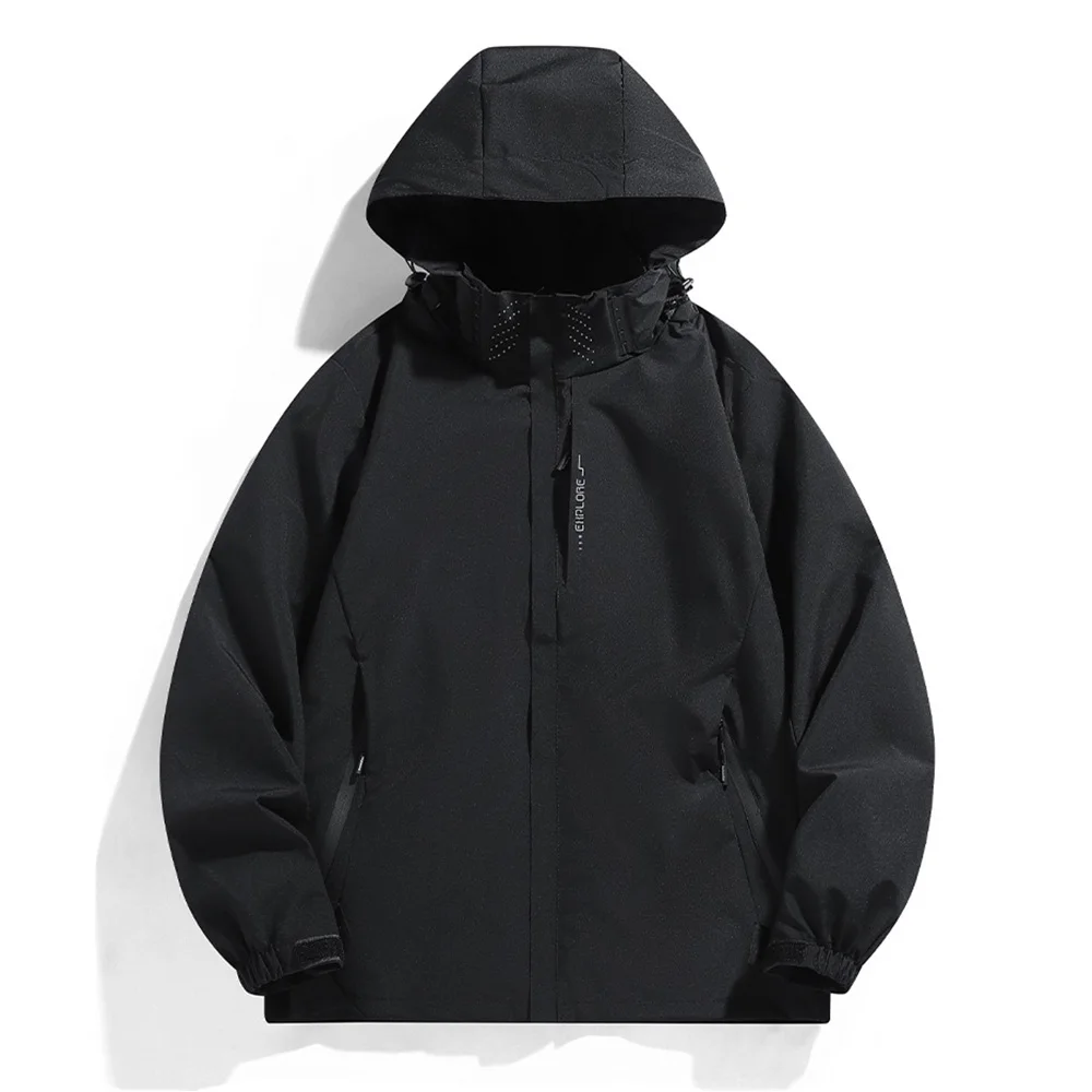 سترة رجالية بغطاء للرأس وسحاب مقاومة للرياح للتسلق في الهواء الطلق والمشي لمسافات طويلة وصيد الأسماك موضة بقصة ضيقة بلون سادة ملابس خارجية معطف كاجوال