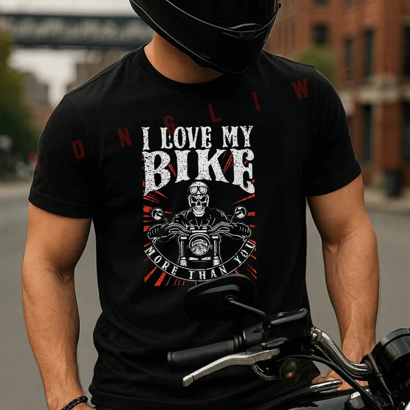 

I Love My Bike Design Men's Women Summer Cotton T-shirt Moto Short Sleeved Casual Basic TShirt Round Neck Unisex Tops