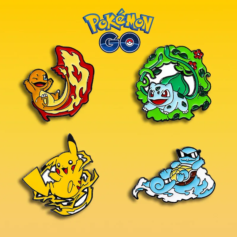 

Pokemon Pikachu Anime Metal Badge Squirtle Charmander Bulbasaur Men Women New Brooch Badge Jewelry Child Backpack Decorate Gift