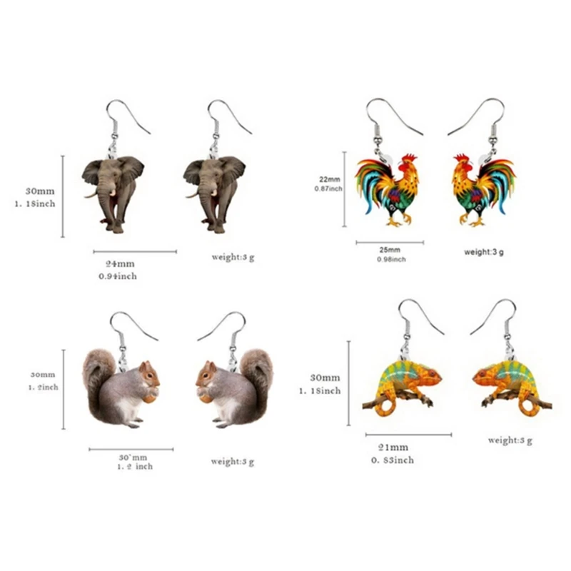 S1Y1 Acrylic Hen Chicken Earring Unique Animal Duck Mouse Drop Dangle Earrings Farm Jewelry for Girl Women Lady Gift