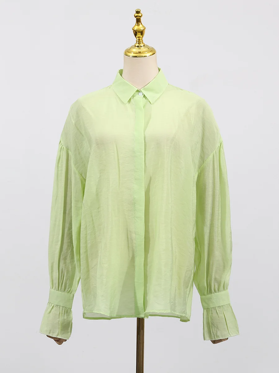 

Модная повседневная элегантная универсальная рубашка, легкая однотонная рубашка с длинным рукавом и воротником для женщин, осенняя коллекция