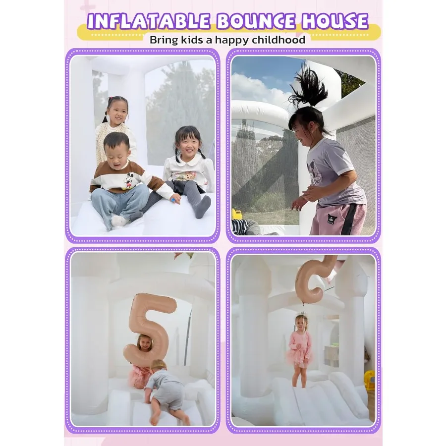 어린이용 화이트 바운스 하우스, 101x70x97인치 슬라이드와 풍선이 있는 바운스 하우스, 여자아이 생일용 풍선 점핑 바운스 성