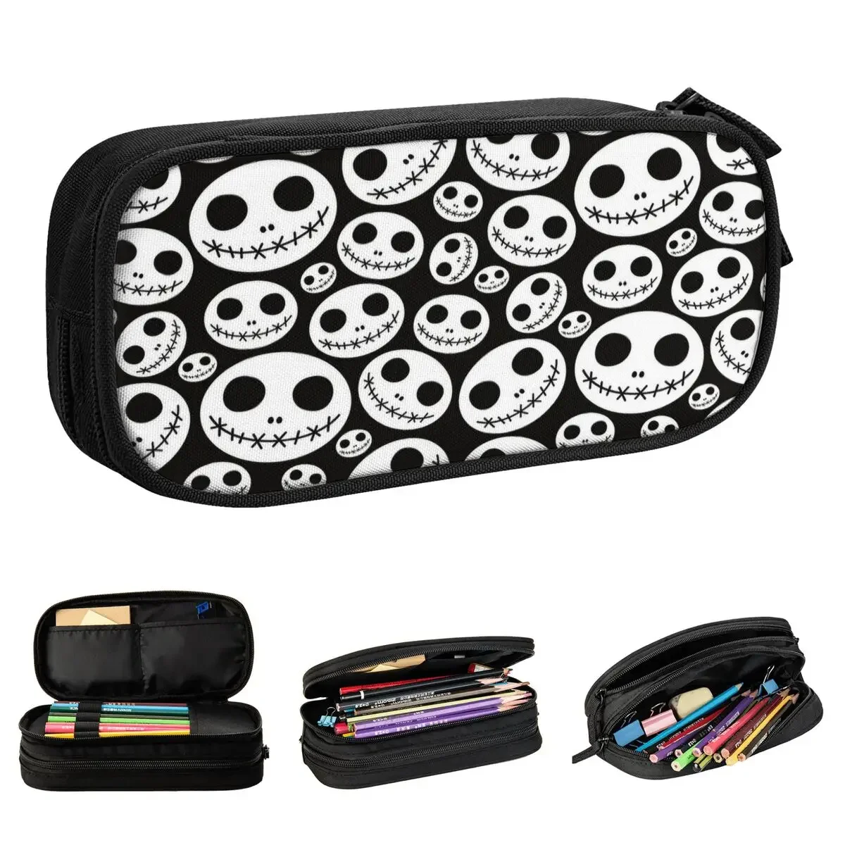 Halloween Scary Face Skull Goth Pencil Case Cute Pen Holder Bag Kids Large Storage Students School Gifts Pencilcases