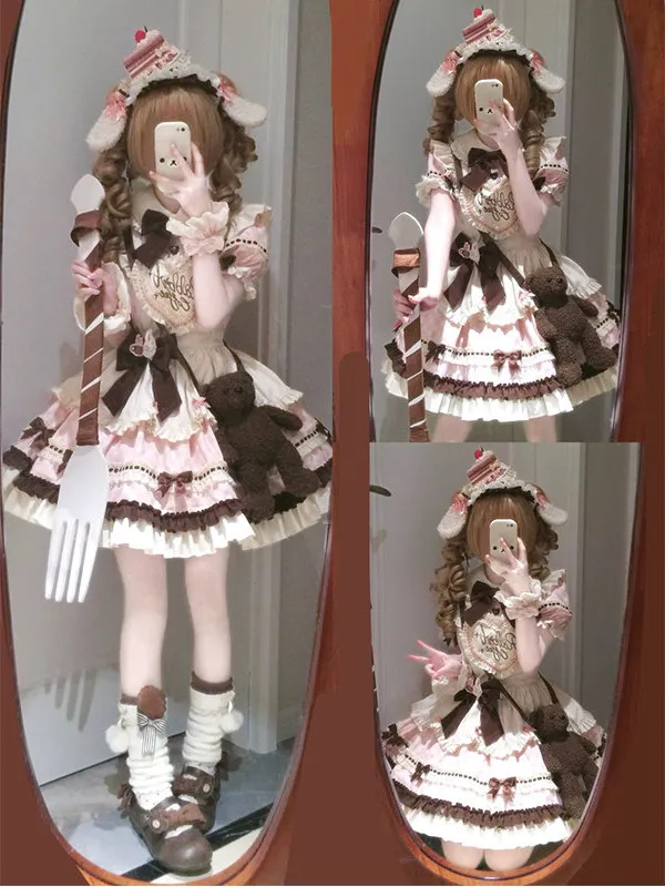 Pink Servant Girl Heart Rabbit Doll Sensation Lolita Skirt Cute Birthday Princess Dress Sweet Style Female Teenage Fashion