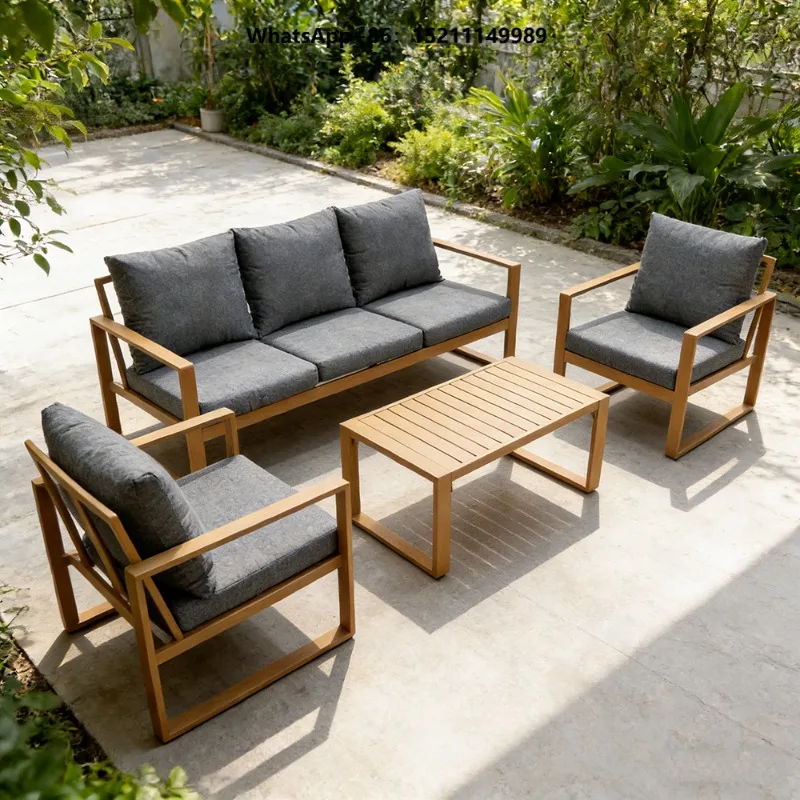 Modern Eco-Friendly Outdoor Sofa Set with Cushions and Coffee Table