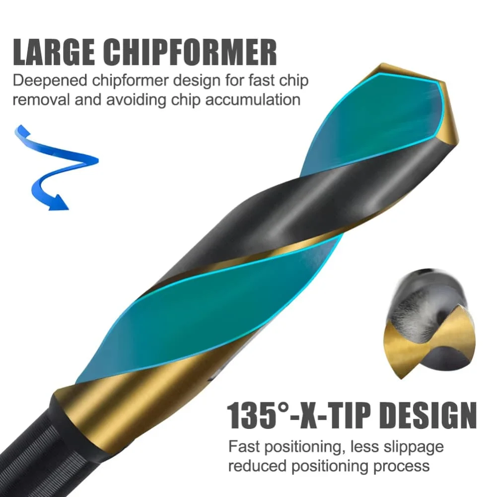 Workshop Projects Brad Point Drill Set HSS Wood Bits Gold Clean Precise Holes Reaming Extension Design Beveled Cutting Edge