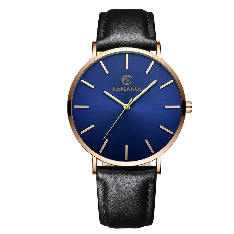Fashion Business Black Quartz Wrist Watches for Men Simple Ultra Thin Leather Wristwatch Casual Men Clock