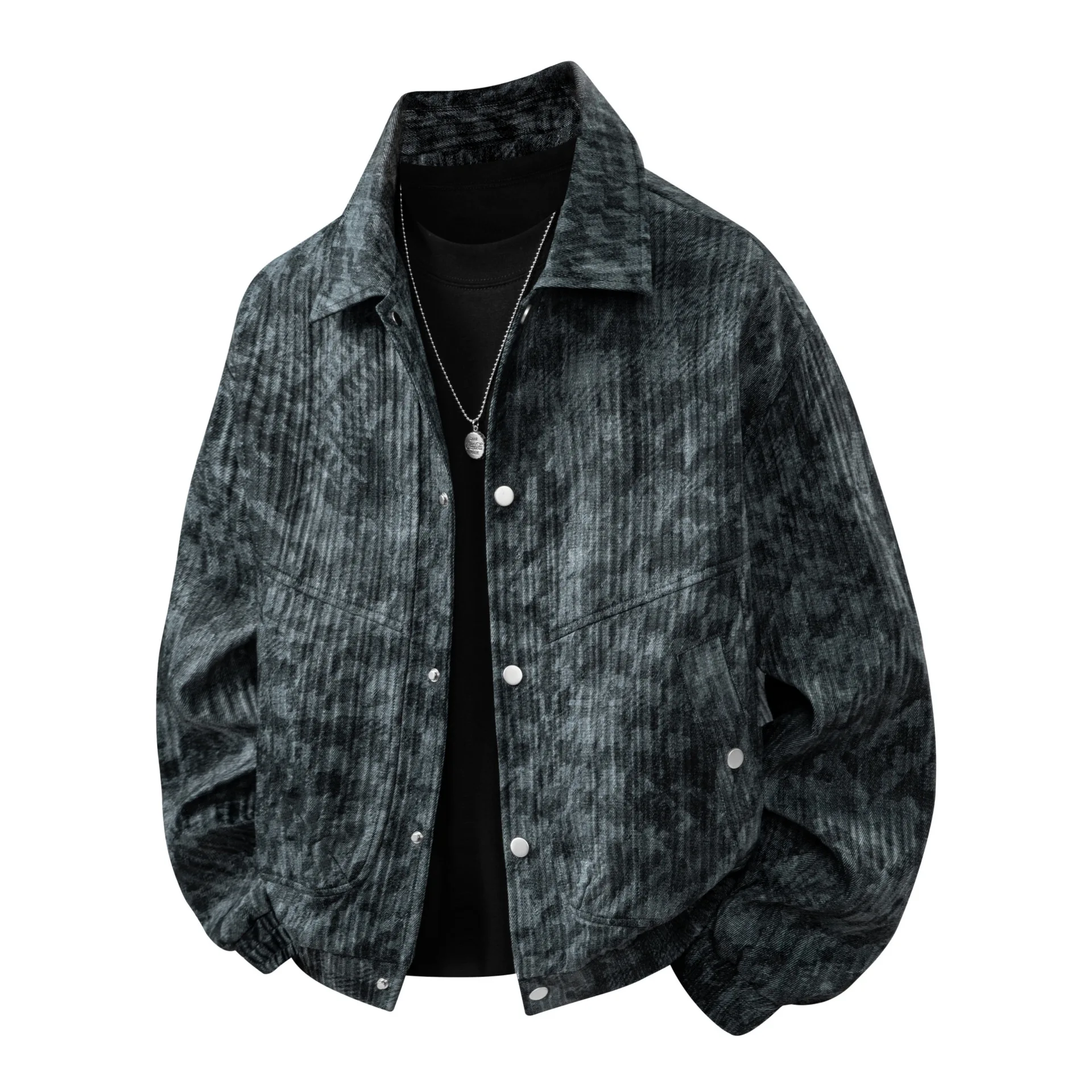 

Мужская куртка весна-осень в американском ретро-стиле с принтом, отложным воротником, тонкая, однобортная, свободная, повседневная