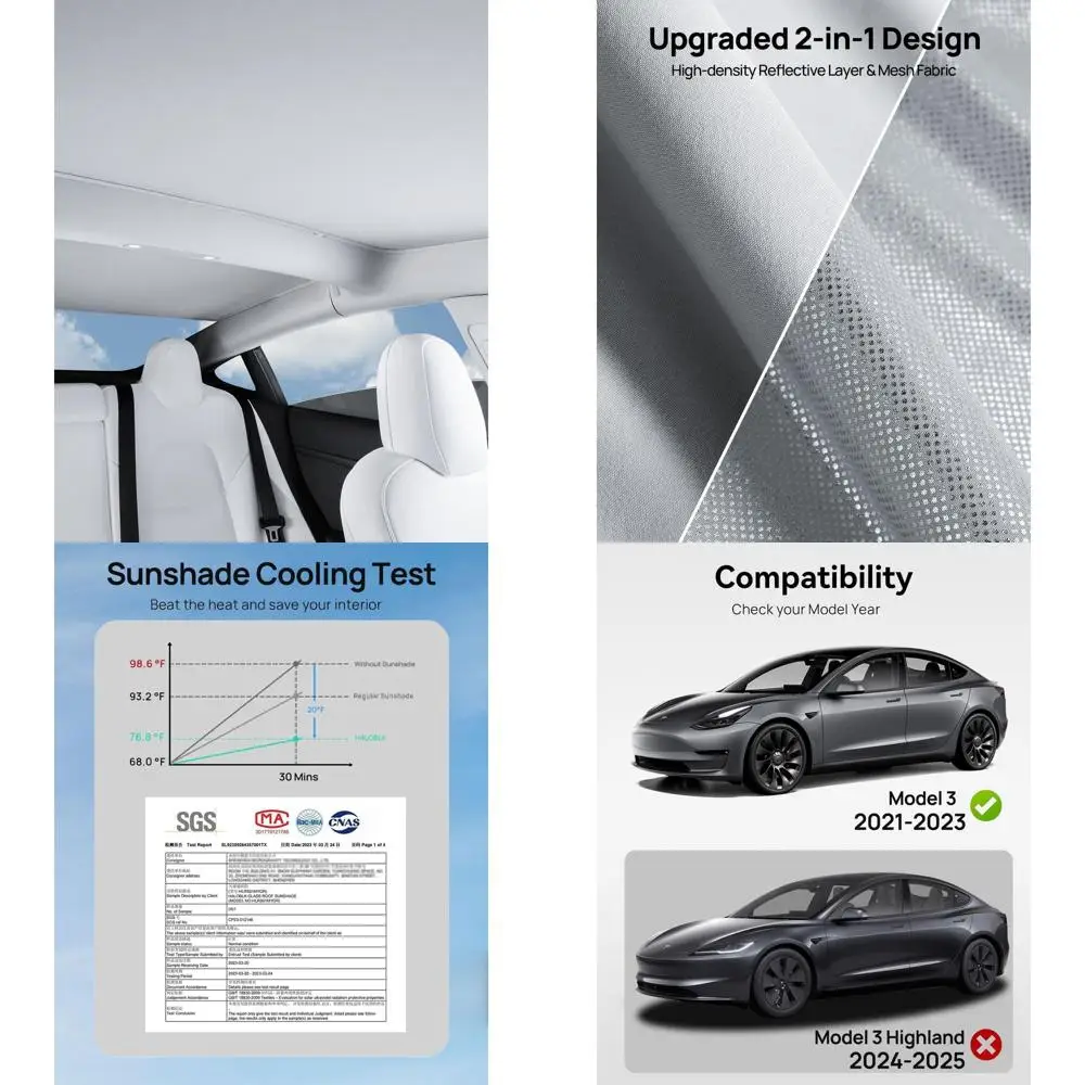 

Collapsible Heat-Reflective Sunshade for 2021-2023 Tesla Model 3 with Storage Bag (Gray)