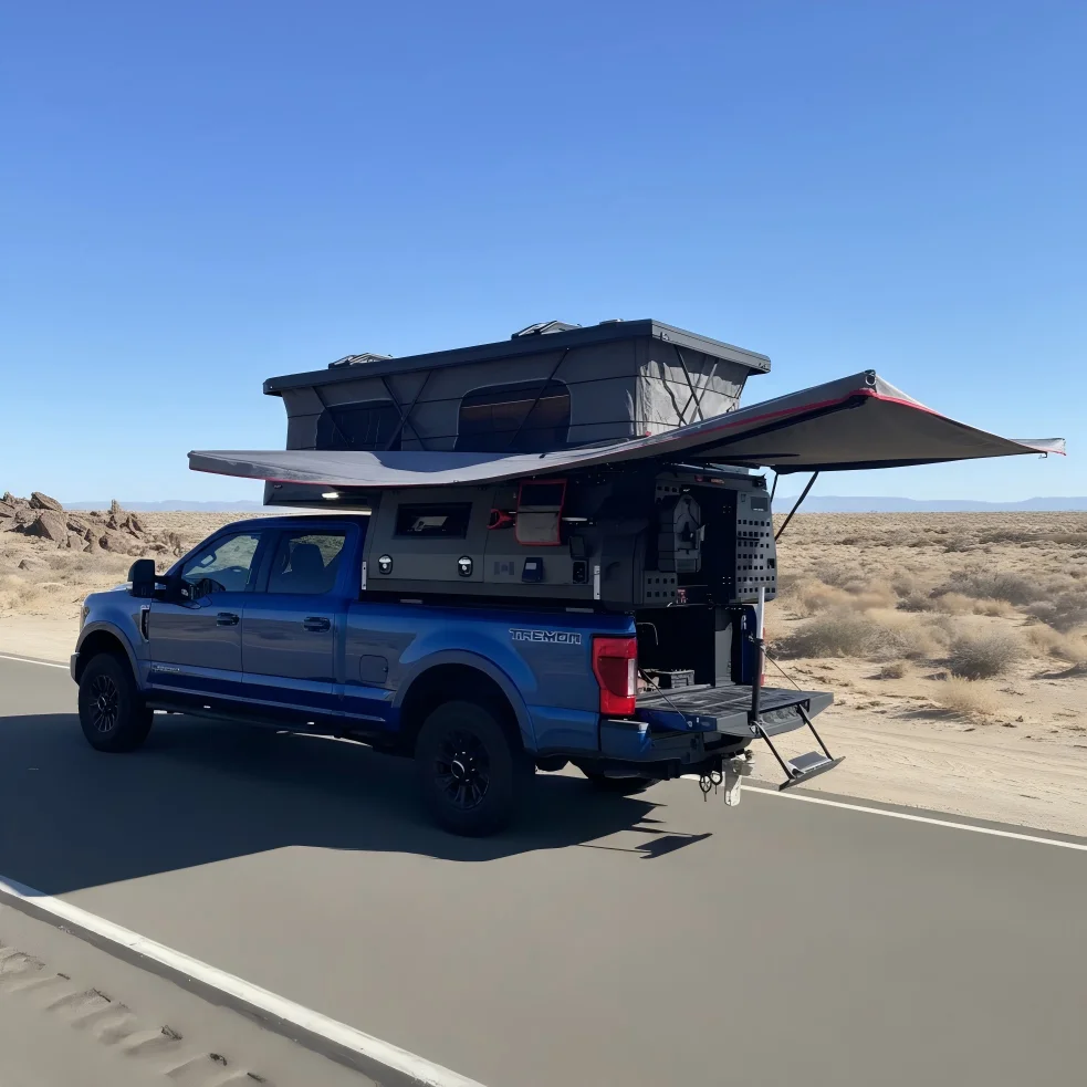 Customizable Mini 4x4 Pickup Truck Camper Lightweight Aluminum 2-Person Foldable Slide Bed Modern Design Waterproof Camping