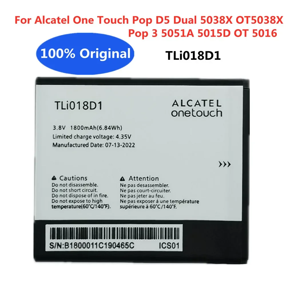 High Quality 100% Original Battery TLi018D1 For Alcatel One Touch Pop D5 Dual 5038X OT5038X Pop 3 5051A 5015D OT 5016 Phone