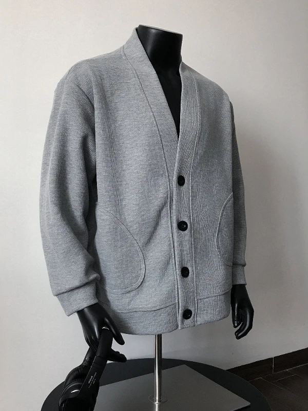 

Мужской вязаный кардиган больших размеров с V-образным вырезом, однотонный, с вафельным узором, повседневный, с длинными рукавами, верхняя одежда для пар