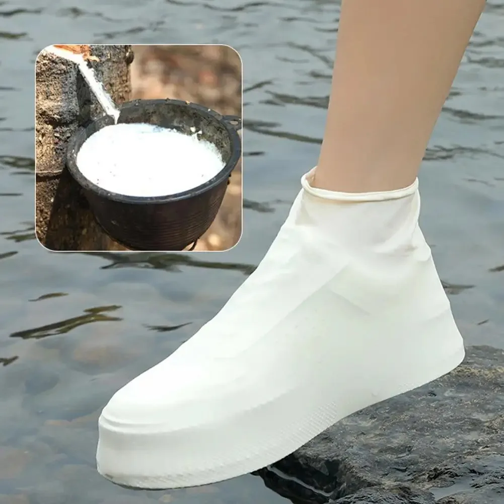 1Pair Thickened Latex Waterproof Rain Shoe Covers Non-slip Wear-resistant Silicone Overshoes for Outdoor Travel Cycling RainyDay