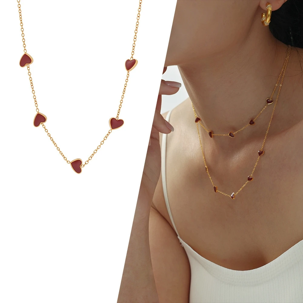 Collar de cadena elegante de amor con corazón esmaltado rojo Ancora Ankela de Color Popular, joyería de acero inoxidable para mujer, regalo de San Valentín