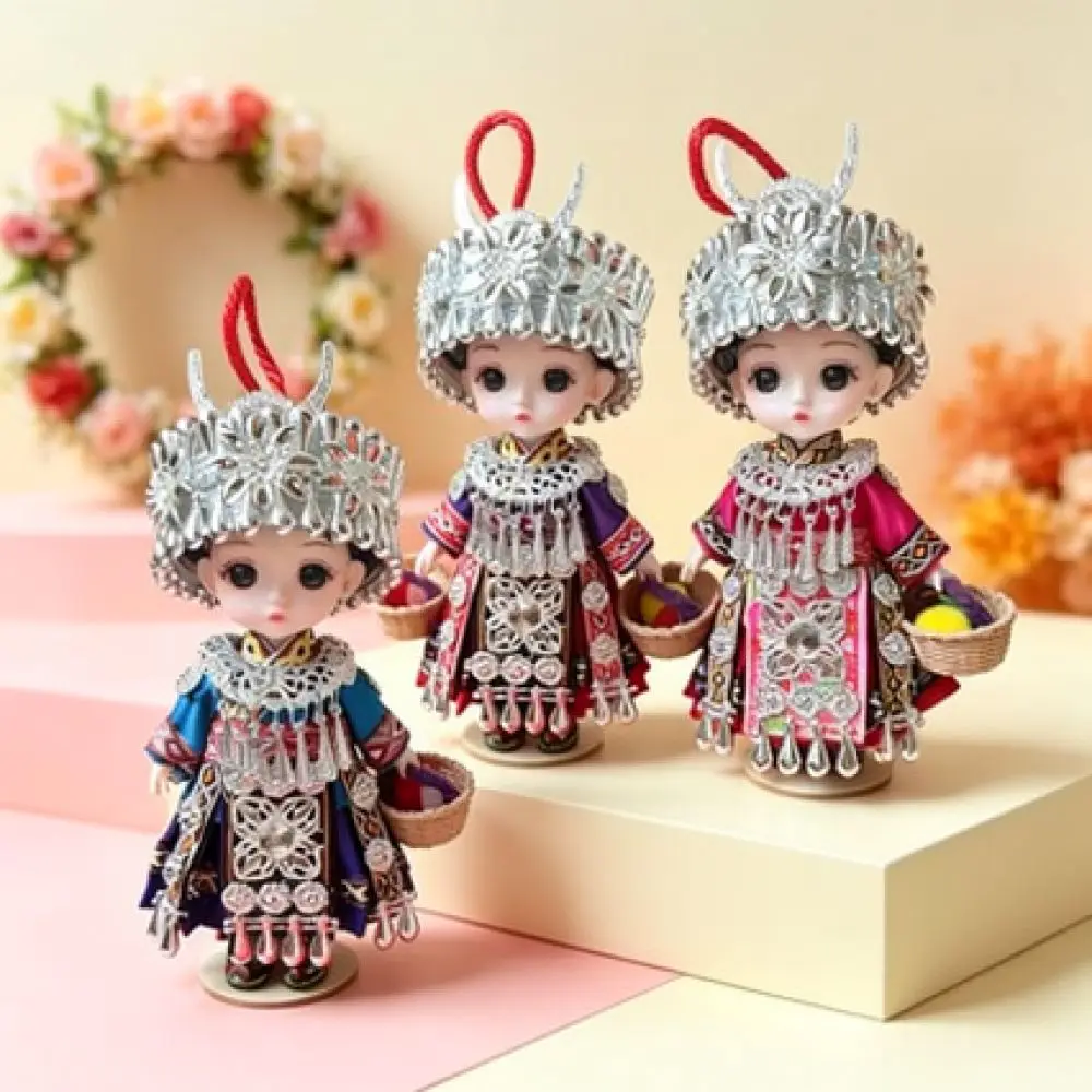 Miao Minority Doll Ornament Handmade Alloy Sculpture Ethnic Style Figurine Creative Home Office Desk Art Decoration