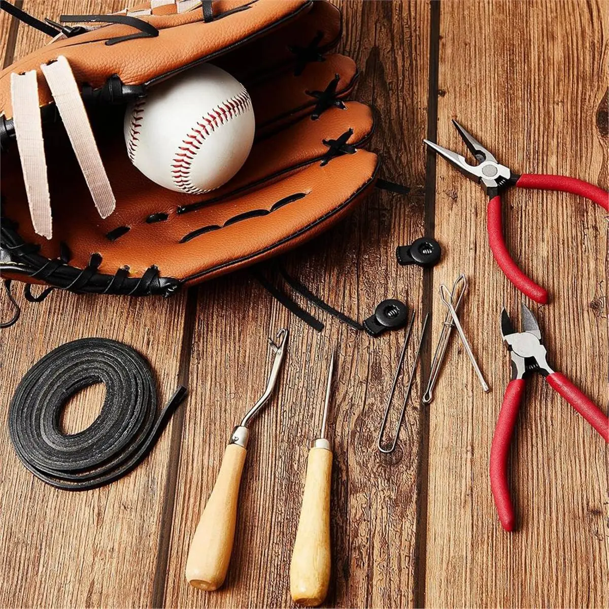 Glove Relacing Kit for Baseball Softball Mitt, Complete Glove Lacing Care and Repair Set with Tools