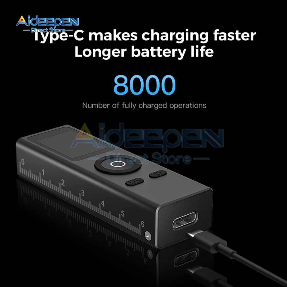 Mini Laser Rangefinder Digital Tape Measure Laser Ruler USB Charge Aluminum Alloy Fuselage Measuring Distance: 30 Meter